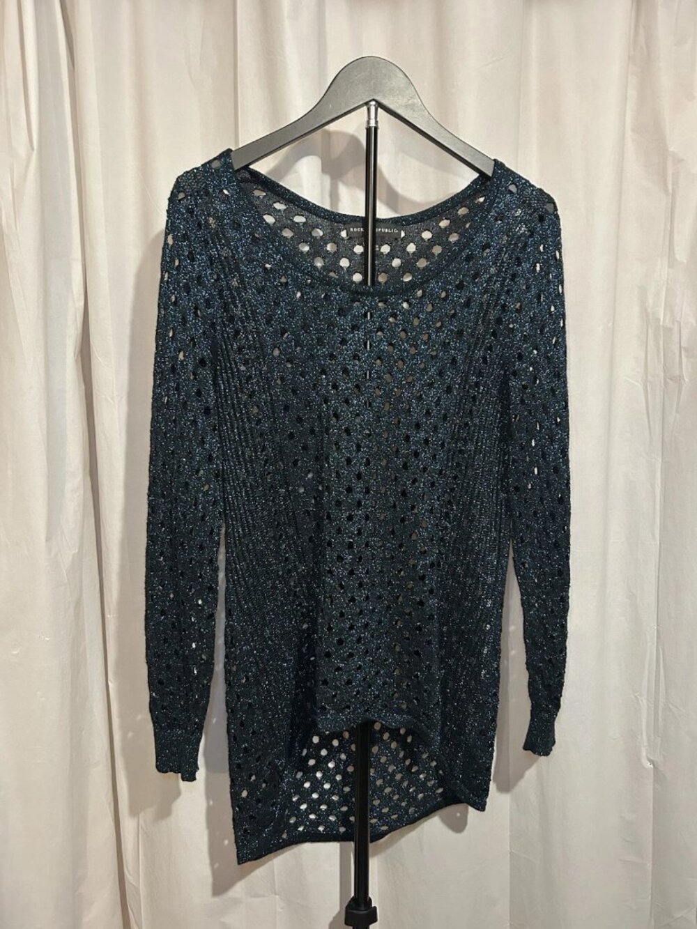 Rock & Republic Teal And Black Metallic Open Weave Tunic Size L